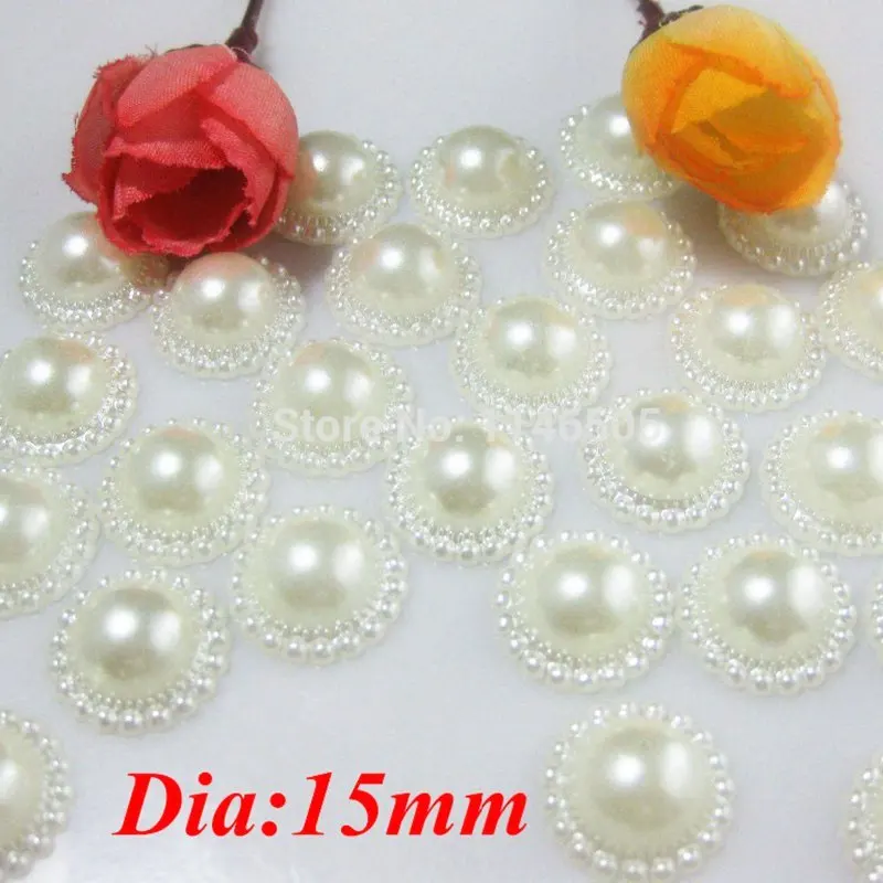 40 pcs/lot Loose without loop Half Pearl DIY Accessory 15mm Milky Flatback Pearls Button Round Shape Flat Back Pearls Beads