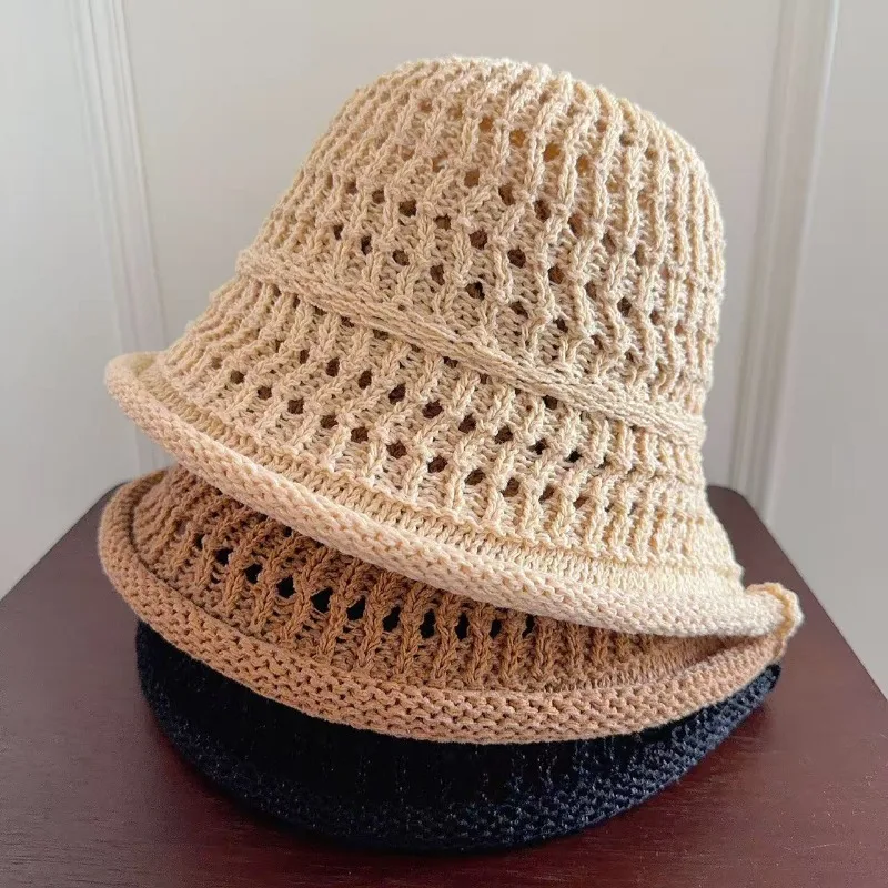 Children's Bucket Sun Hat Adult Rolled-brim Back-open Hollow Breathable Hat Kids Versatile Bucket Hat Girls Sun Protection Style