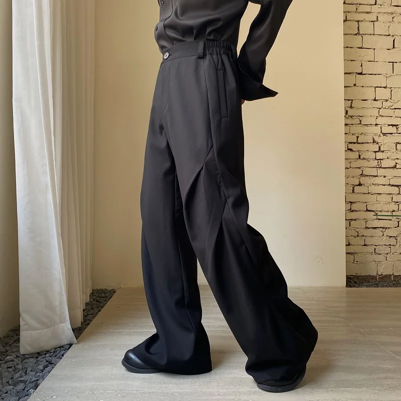 

Мужские повседневные брюки на осень-зиму, с высокой талией, широкими штанинами, плиссированные, модные, молодежные, универсальные, прямые...