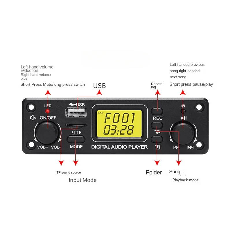 SOTAMIA MP3 Bluetooth Decoding Audio Board USB TF FM Radio Hifi Digital Audio Decoder Player for Power Amplifier Board DC12V