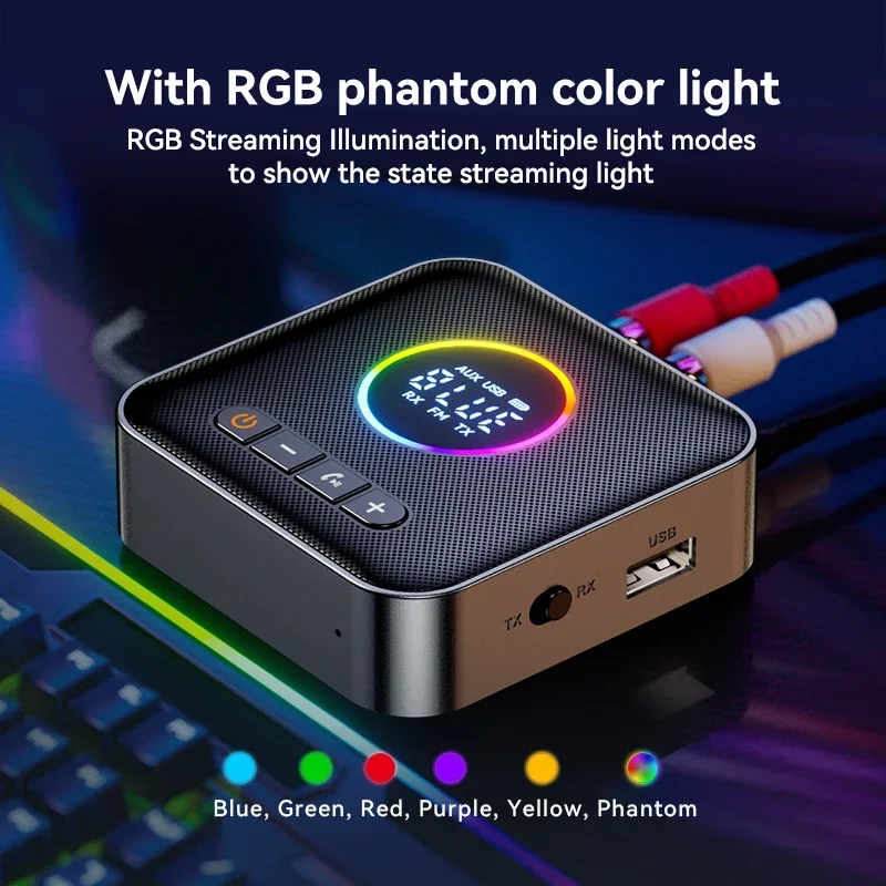 M10 RGB Цветной свет Bluetooth 5.4 Аудиоприемник Передатчик FM USB 3,5 мм AUX RCA Стерео HIFI Музыкальный беспроводной адаптер с микрофоном