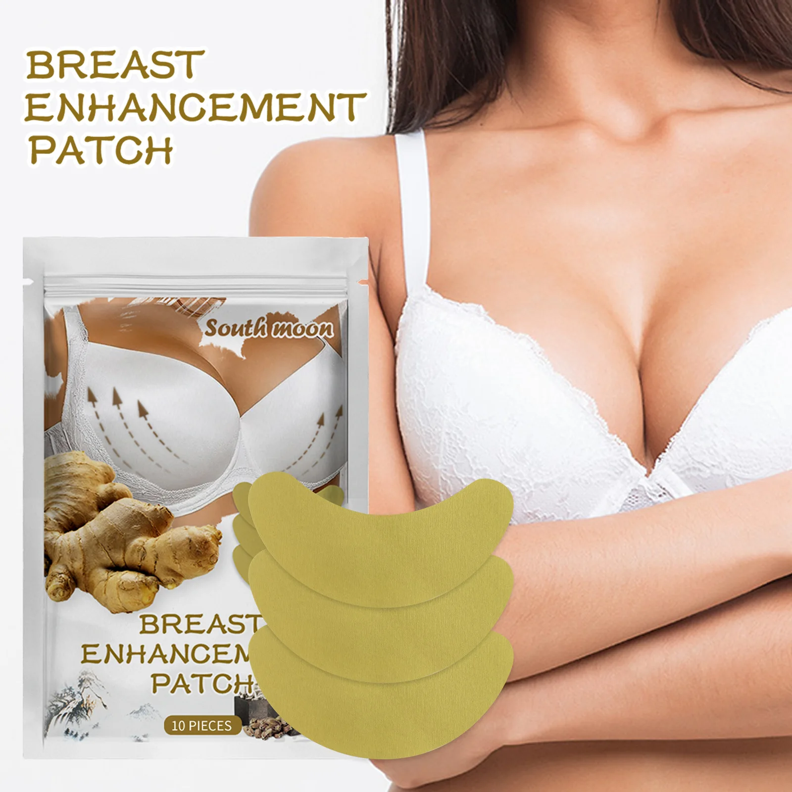 South Moon Breast Enlargement Patch Ginger Fast Lifting Firming for Chest Natural Bigger Breast Growth Plaster Beauty Care 10pcs