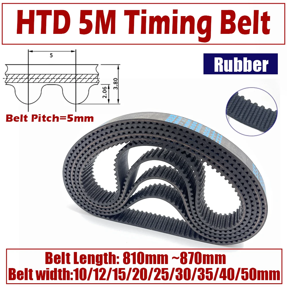 HTD 5M Rubber Timing Perimeter 810 815 820 825 830 835 840 845 850 855 860 865 870mm Belt Width 10mm~50mm HTD5M Closed Loop Belt