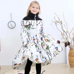 Children's Winter Coat New Fashion Down Jacket For Girl Print Design Warm Outerwear Kids Long Jacket A2041