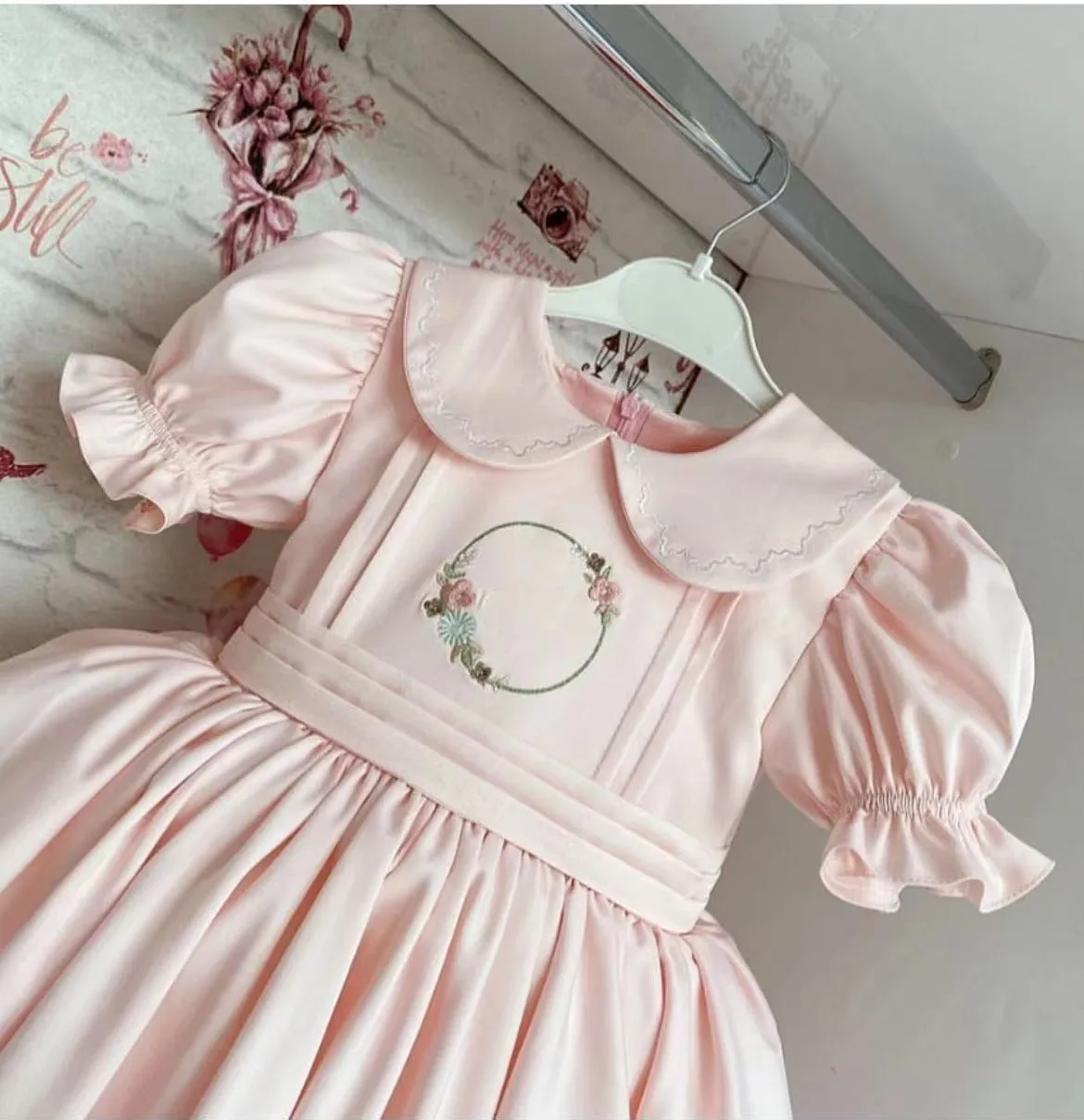 0-12Y Baby Girl Summer Pink Rabbit Embroidery Turkish Vintage Lolita Princess Ball Gown Dress for Birthday Holiday Casual Eid