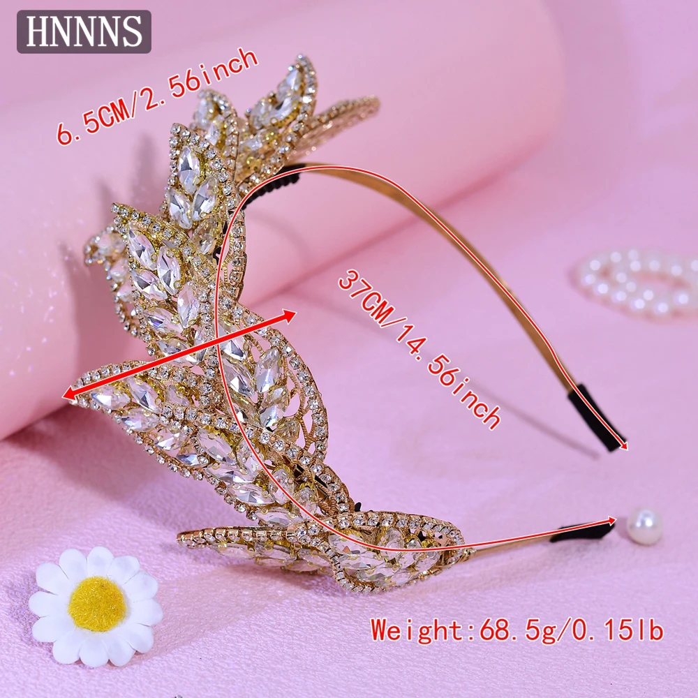 HNNNS Heavy Industry Crystal Headband Handmade Leaf Headdress Luxury Bride Headpiece Trendy Wedding Dress Hair Accessories A354