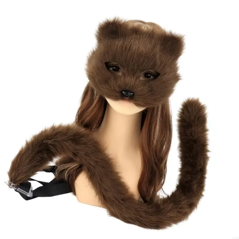 2PCS Therians Mask and Tail for Women Furry Cats Foxes Wolf Mask