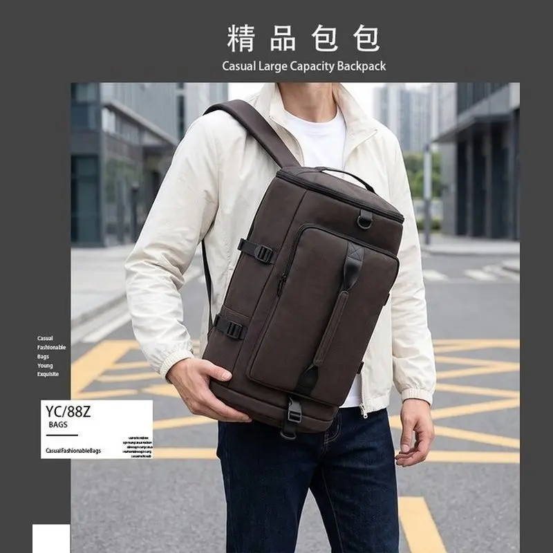 Men's Nylon Backpack Waterproof Travel Daypack Black Large Capacity Rucksack for Business College Outdoor