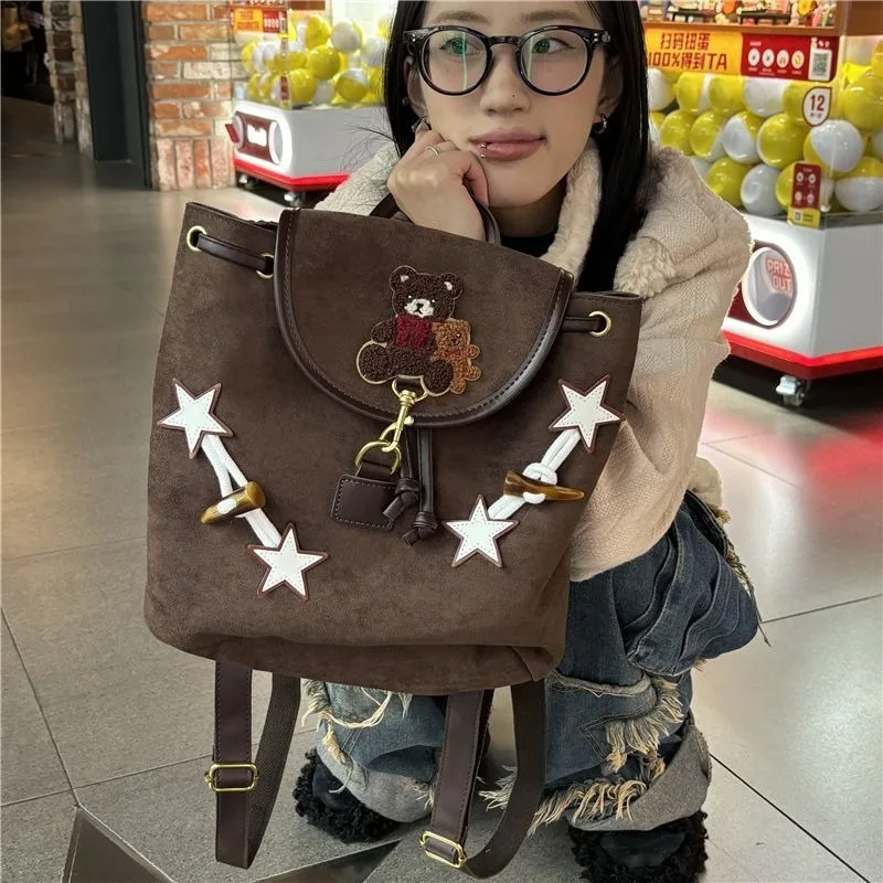 Vintage Merad Brown Backpacks Cute Y2K Women Casual Party Travel Commuter Shouler Bags Harajuku Kawaii Teenager Girls Schoolbags