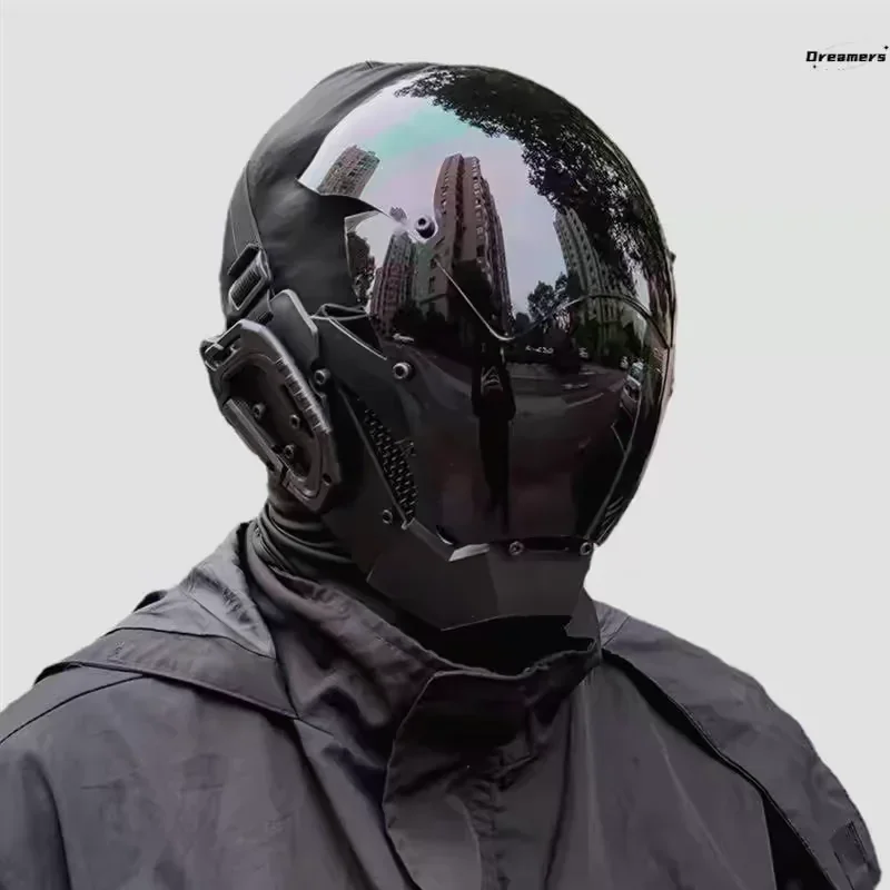 

Black Polyurethane Coated Black Technology Coated Mask Full Coverage Cyberpunk Windproof Helmet Mask Trend Cyberpunk Headgear