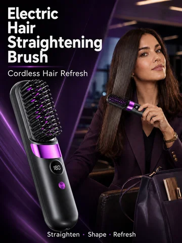 Cordless Electric Hair Straightening Brush Hot Comb Hair Straightener USB Rechargeable Wireless Portable Hair Straightener