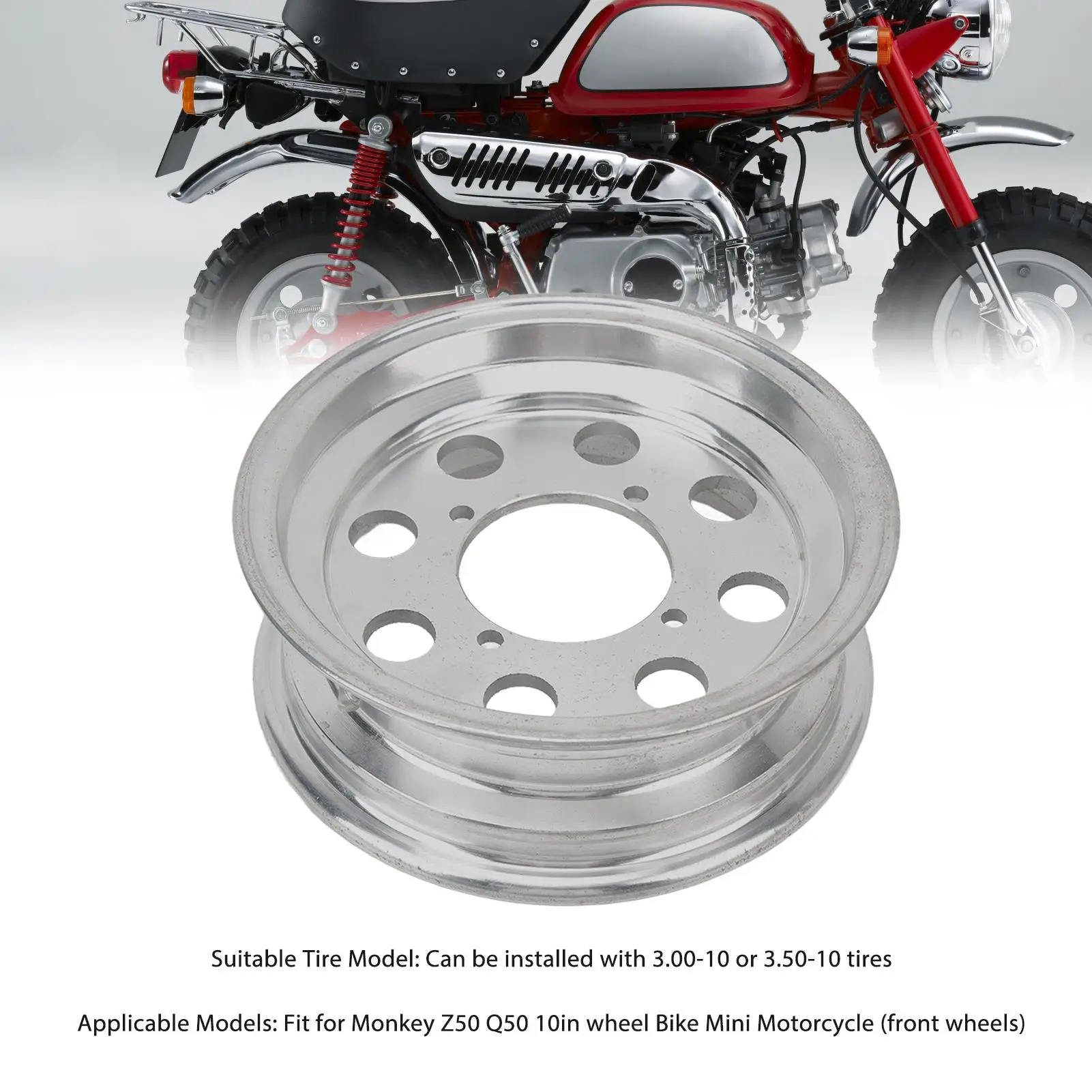 محور عجلات أمامي بدون أنابيب سبائك الألومنيوم يقلل من ارتداء الإطارات حافة عجلة دراجة نارية خفيفة الوزن مانعة للصدأ لعجلات القرد Z50 10in