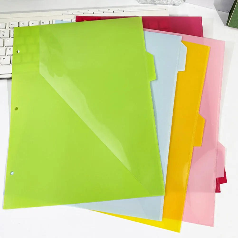 

5pcs Plastic 3 Hole Binder Dividers With Tabs Dual-Sided Pockets Expandable Folder Organizer For School Office Home Document