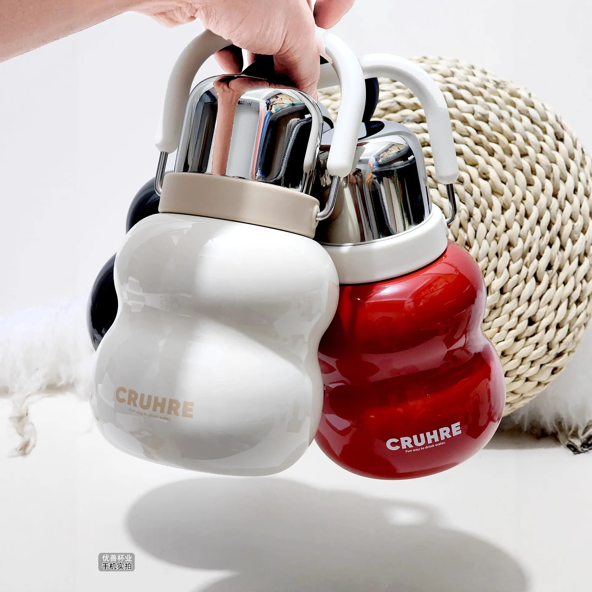 Light luxury thermos cup for girls with good looks, big belly cup,straw, stainless  large capacity double drinking student water