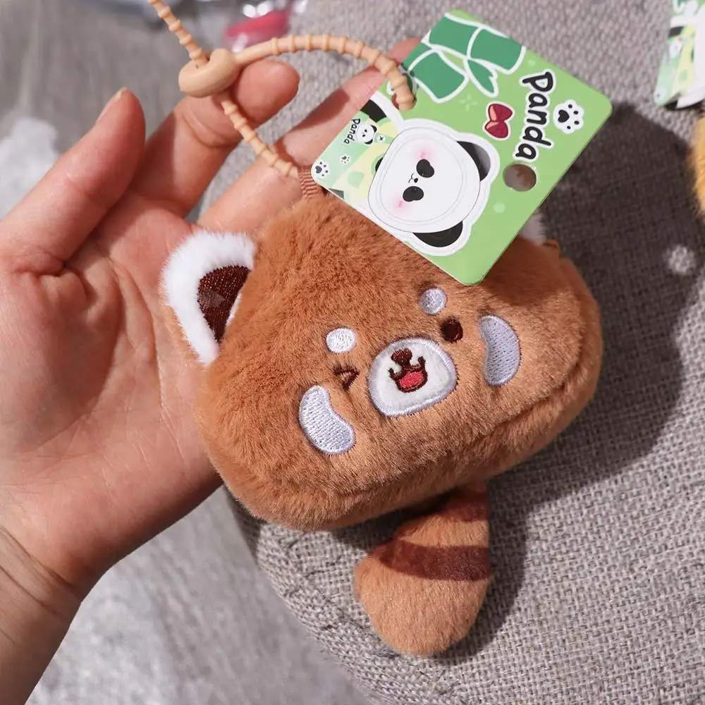 Funny Cartoon Red Panda Plush Keyring with Tail Soft Turn To Costume Panda Pendant Animal Cute Red Panda Purse Hanging Accessory