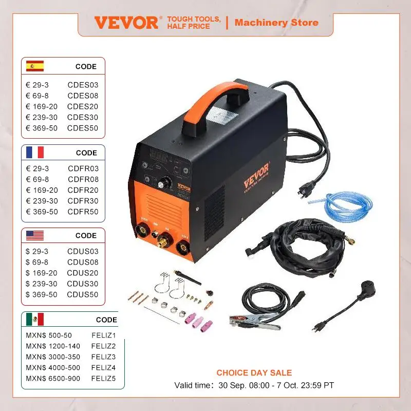 

VEVOR TIG Welder 3 in 1 110V High Frequency TIG/Stick/Clean Welding Machine with IGBT Inverter 155Amp Digital Arc Welder ARC