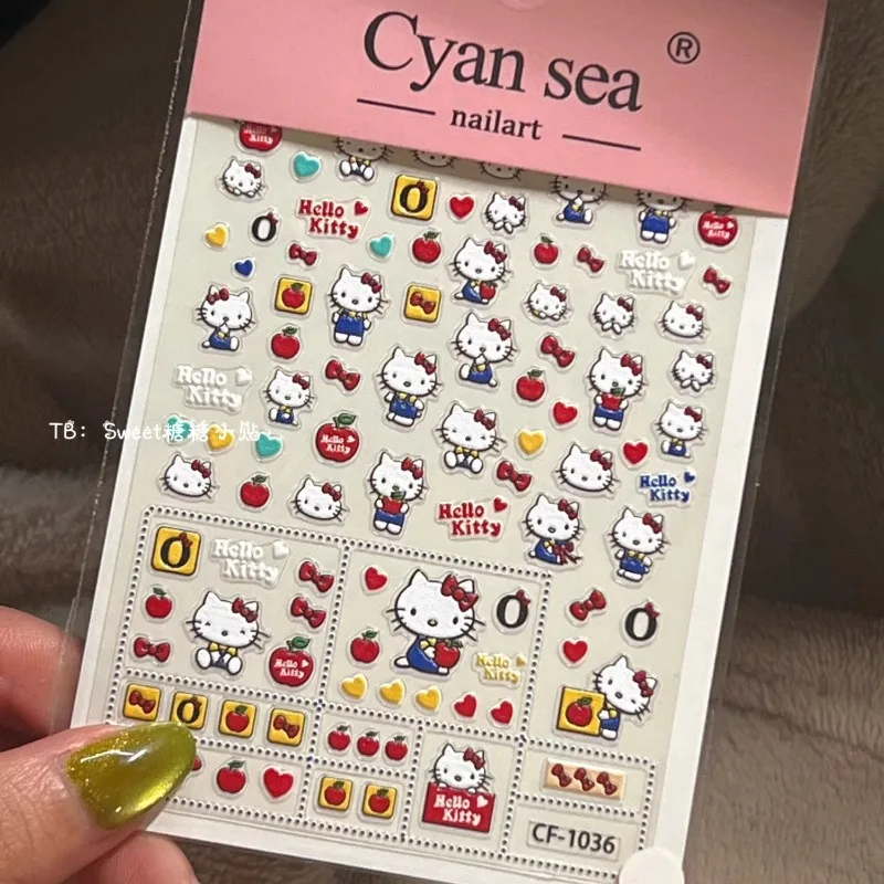 

2pcs Hello Kitty Kawaii Stickers Fashion Girl Heart Nail Stickers Cartoon Phone Case Relief Stickers Women Accessories Wholesale