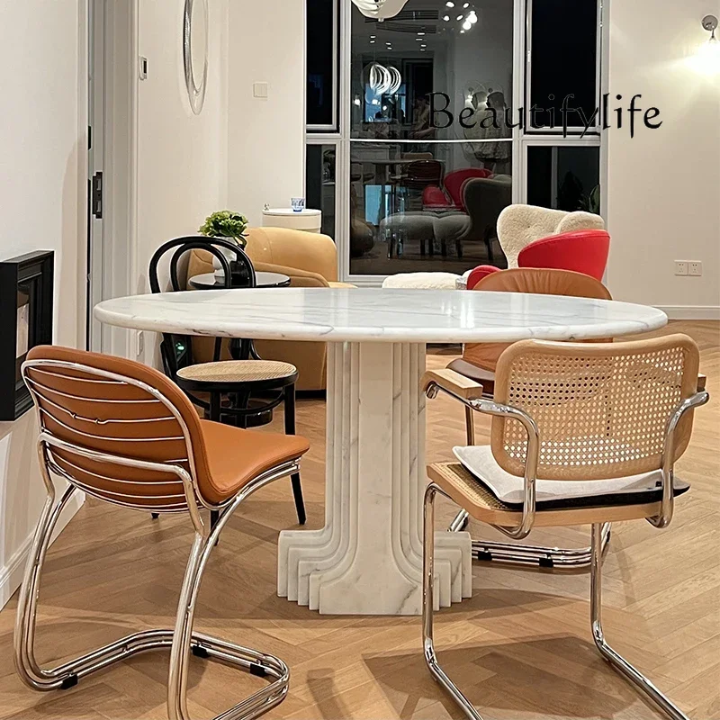 N40 Table Designer Snowflake Restaurant Marble Simple Italian Dining White Natural Oval Table Atmospheric Simple