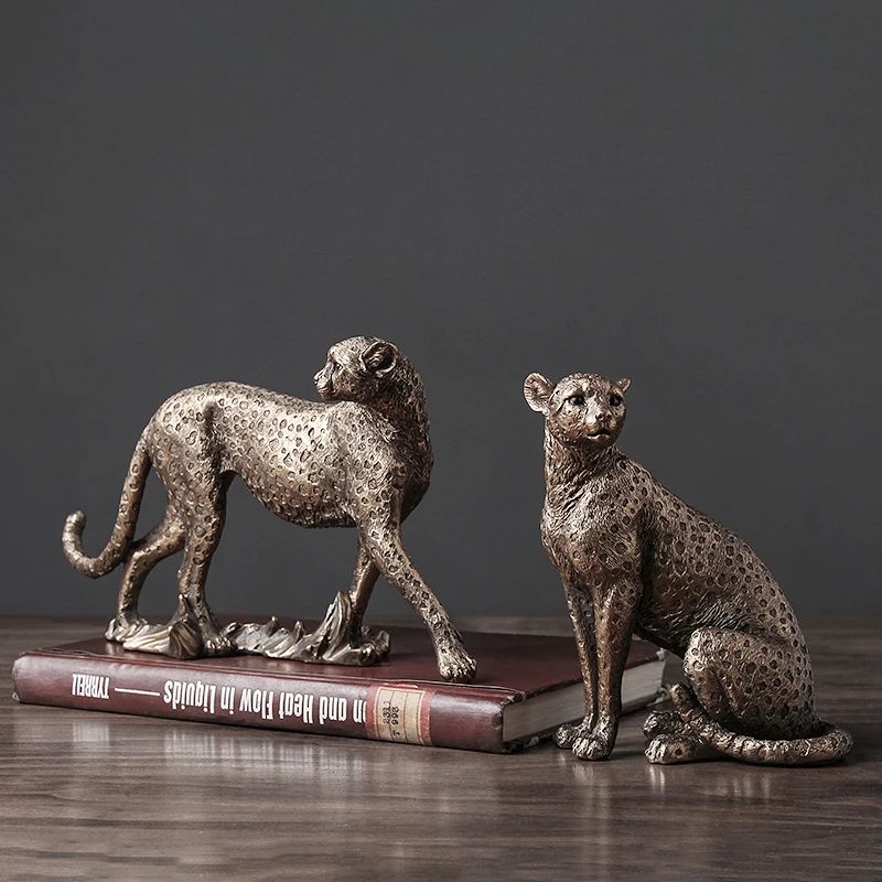 European Luxury Resin Cheetah Decoration Crafts Home Livingroom Figurines Office Desktop Furnishing Ornaments Art