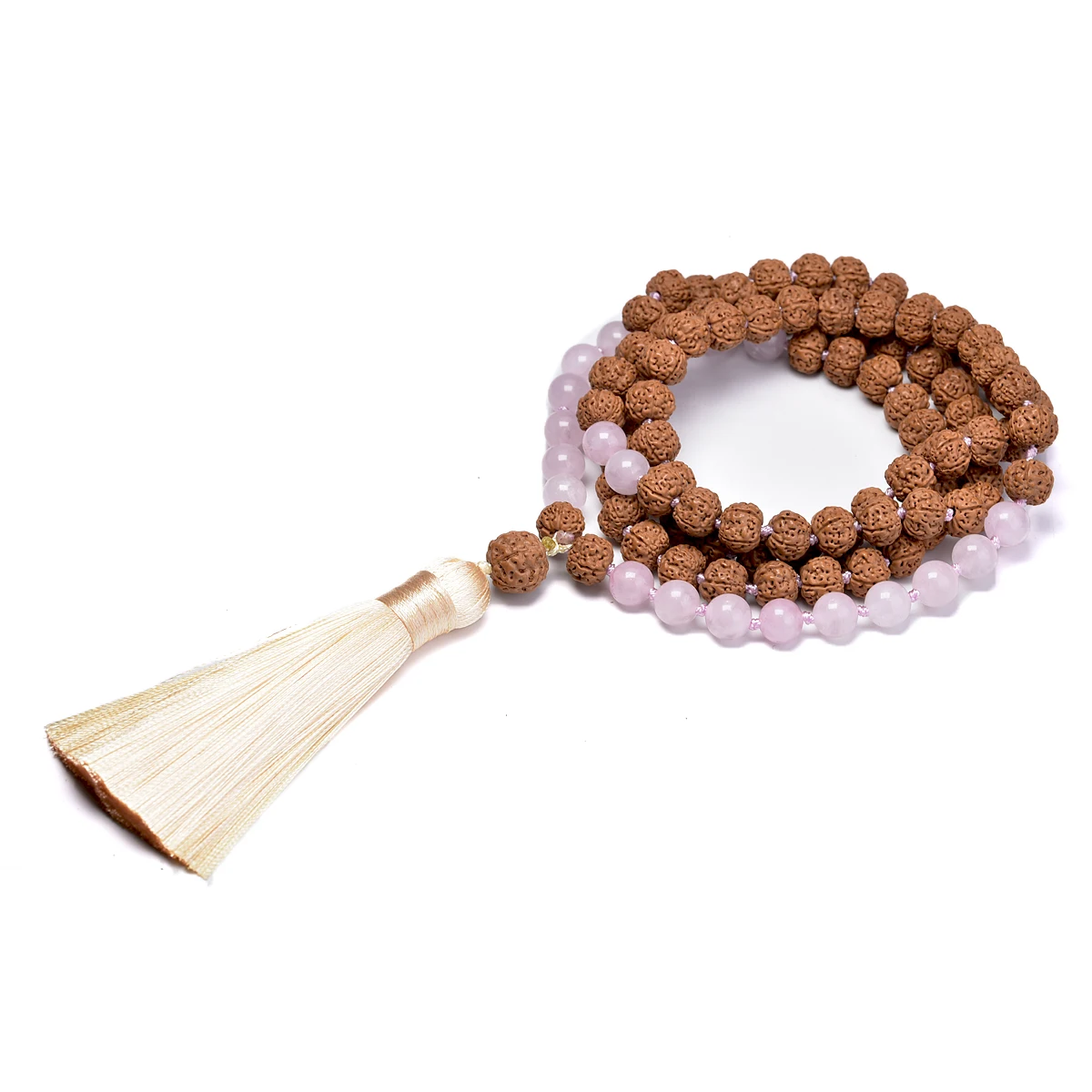 Meditation Original Rudraksha 108 Japamala Necklace With Rose Quartz Beaded Symbol of Divine Protection and Spiritual Mala