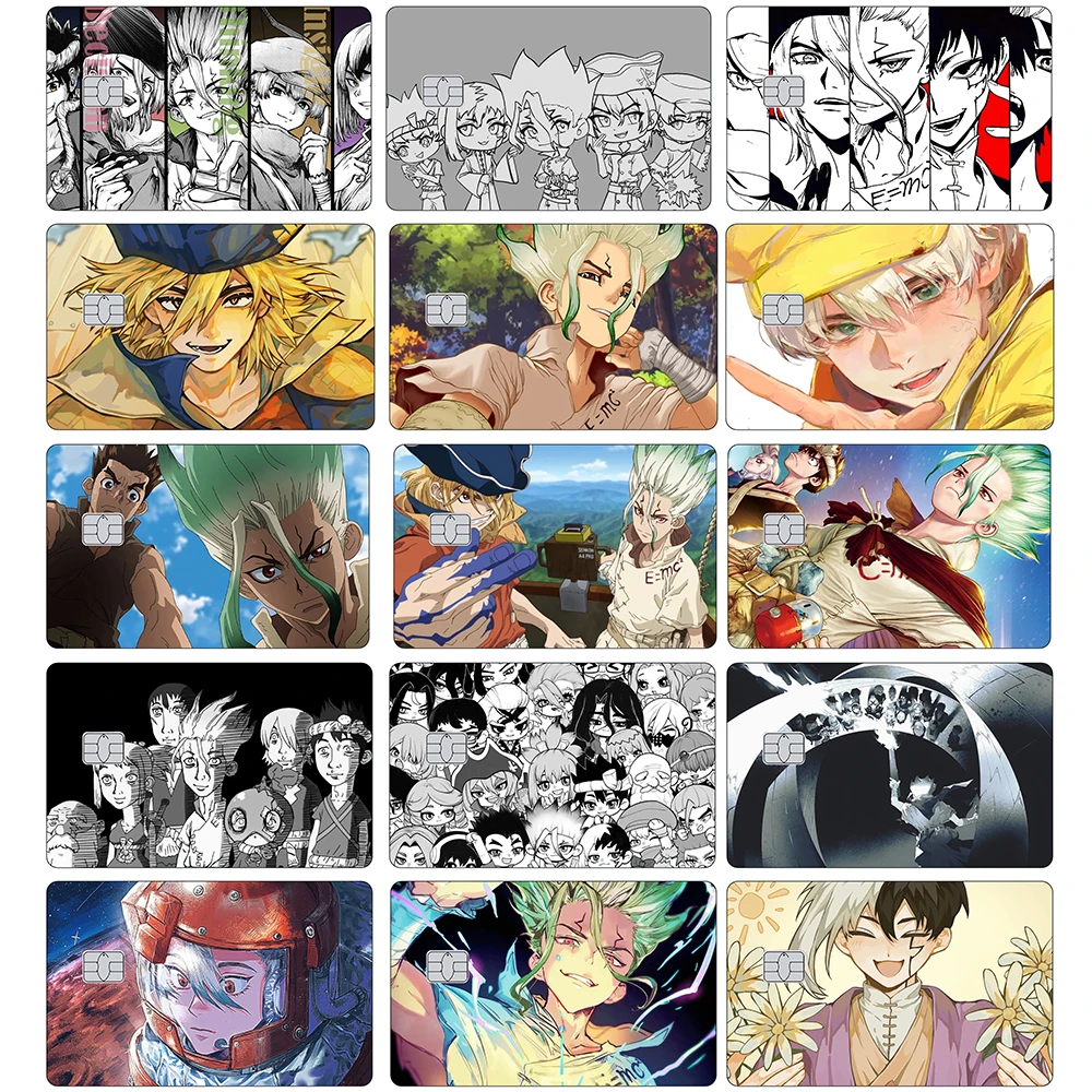 ملصقات كرتونية غير لامعة لبطاقة الائتمان Anime Dr.STONE لبطاقة البنك VISA JCB الرئيسية والبطاقات المغناطيسية الأخرى IC