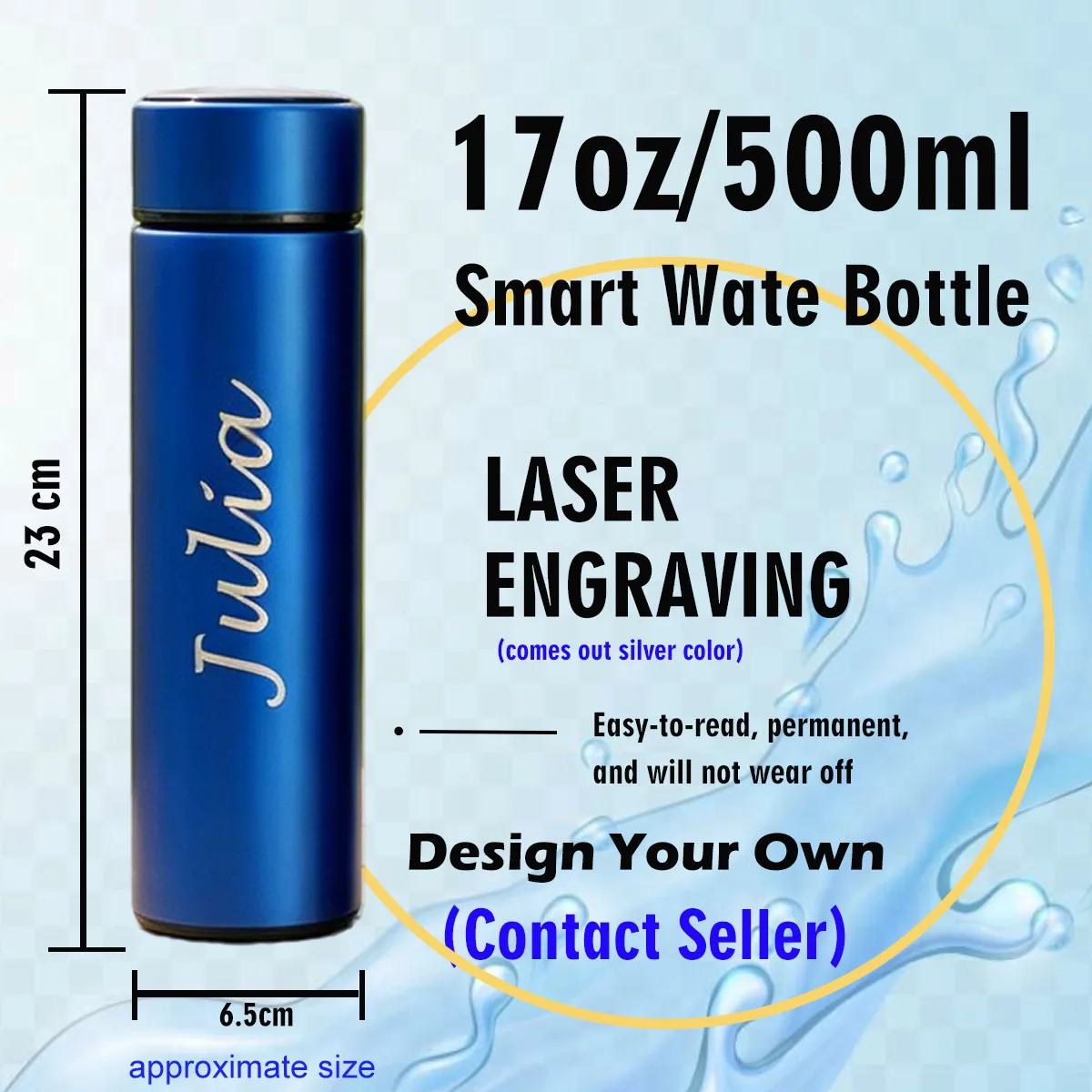 Personalized Smart Sports Water Bottle with LED Temperature Display Birthday Gifts for Women Men Fathers Day Graduation Gift