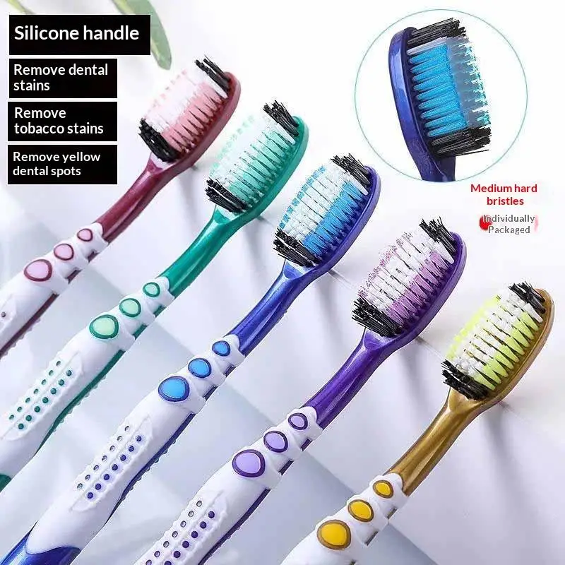 5Pcs Colorful Manual Toothbrushes With Medium Hard Bristles And Ergonomic Non Slip Grip Perfect For Daily Oral Care