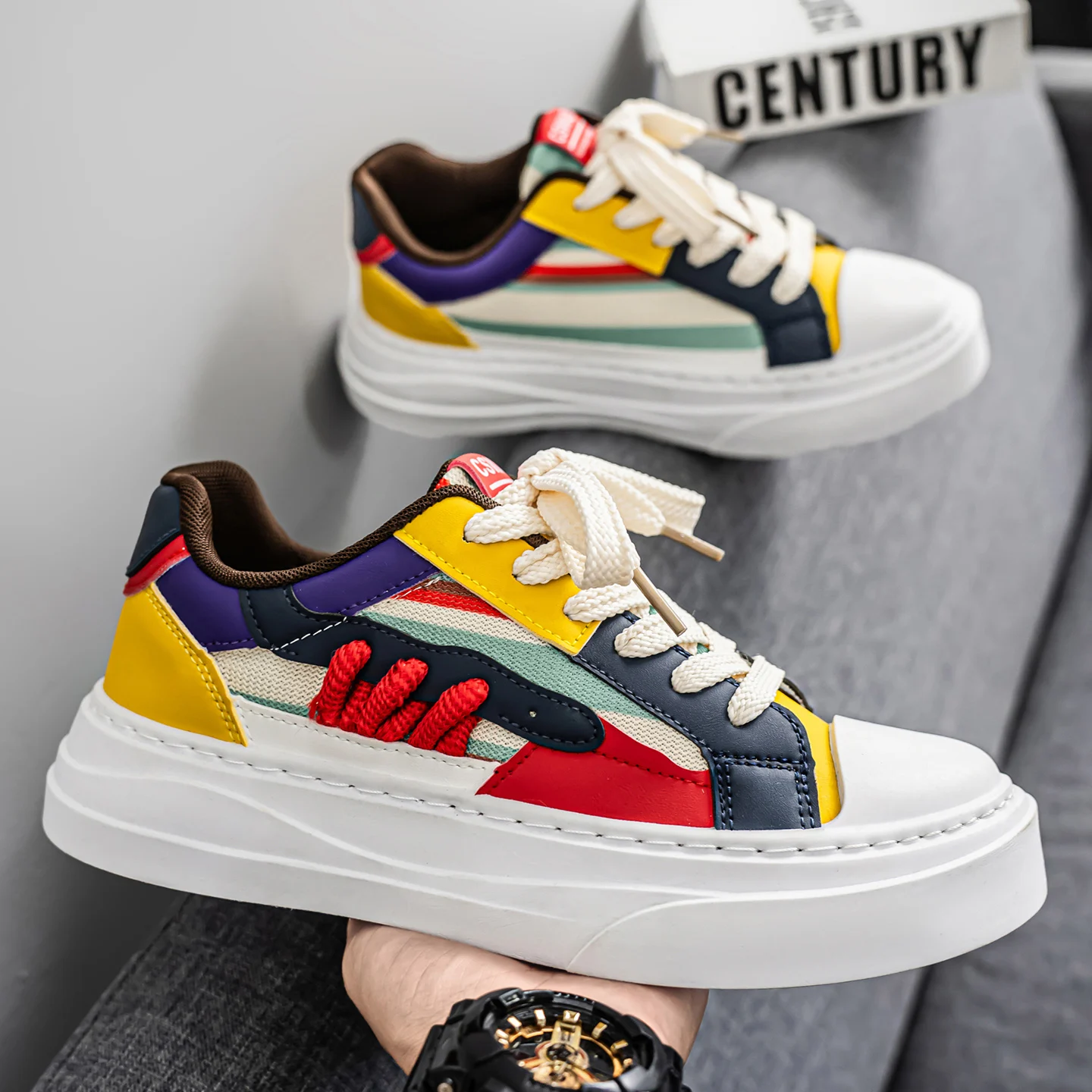 

Men's Shoes, 2025 Summer New Color-matched Thick-soled Shoes, Fashionable and Versatile Casual Shoes, Breathable Canvas Shoes