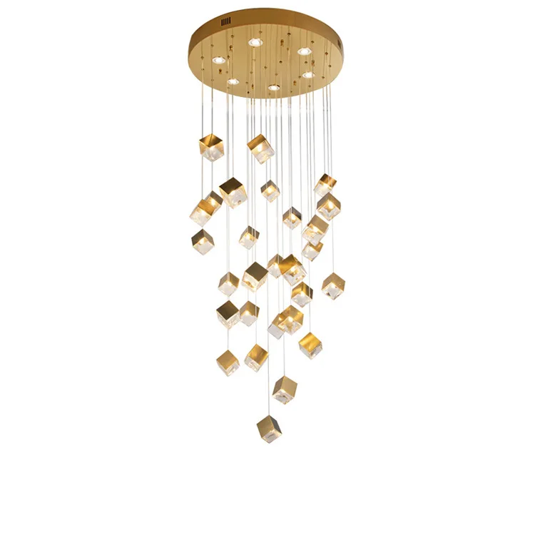 Ice cube creative stair chandelier personalized villa high living room dining bar duplex simple light luxury glass