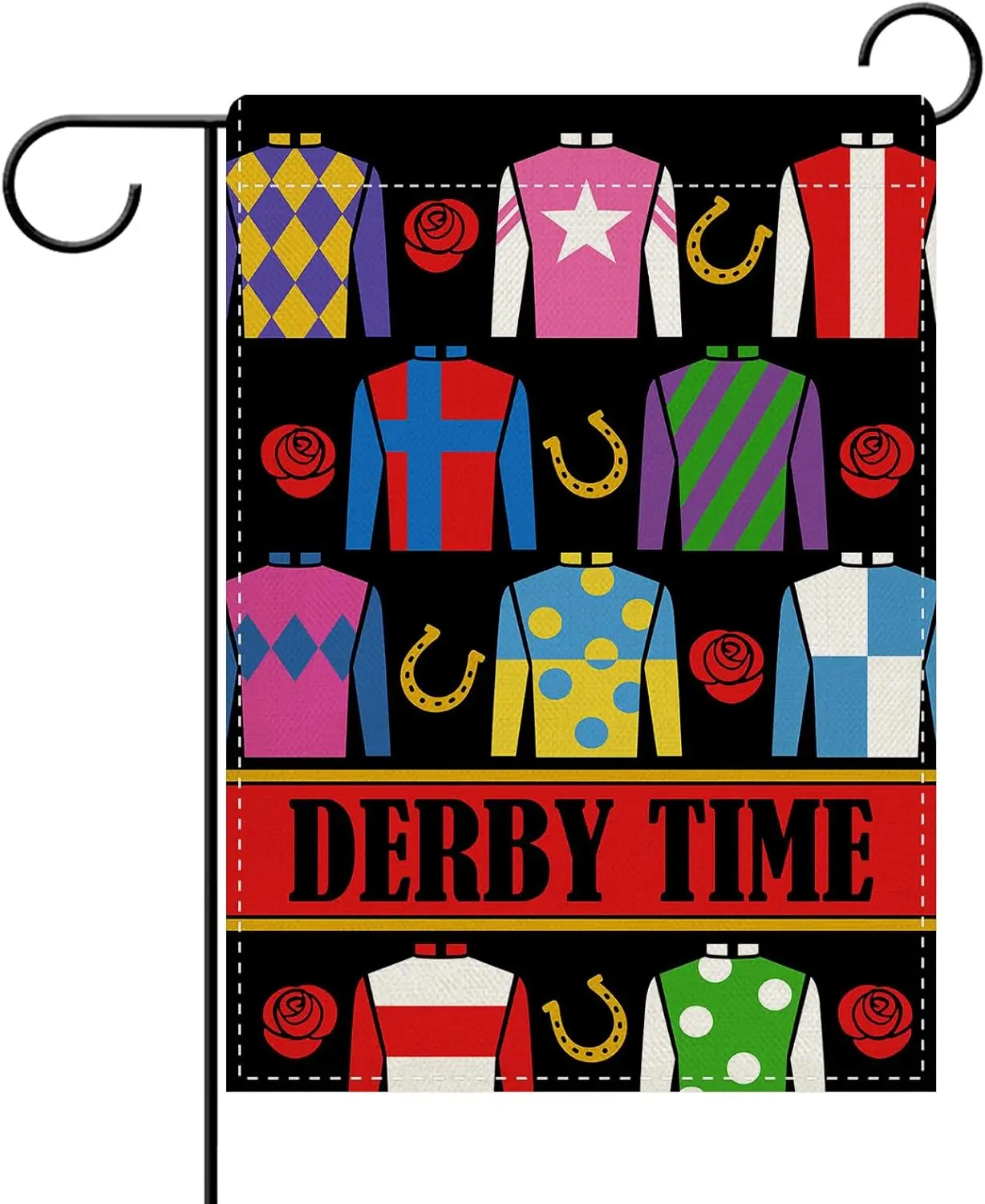 Dyrenson Derby Time Decorative Garden Flag, Kentucky Horse Racing Jockey Clothes Yard Outside Home Decorations, Rose Horsesh YYD