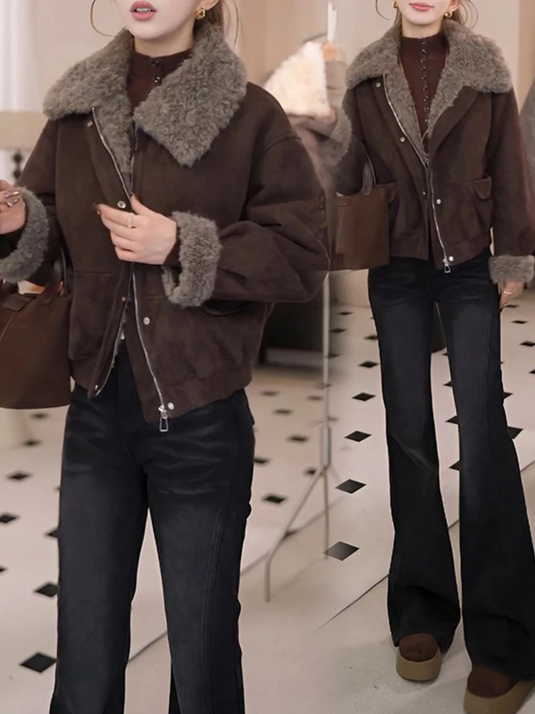 Ladies Thiened Lamb Fur Collar ort Jaet Korean Sle Loose Fit Warm Coat for Winter 2025 New Arrival Faionable Cotton...