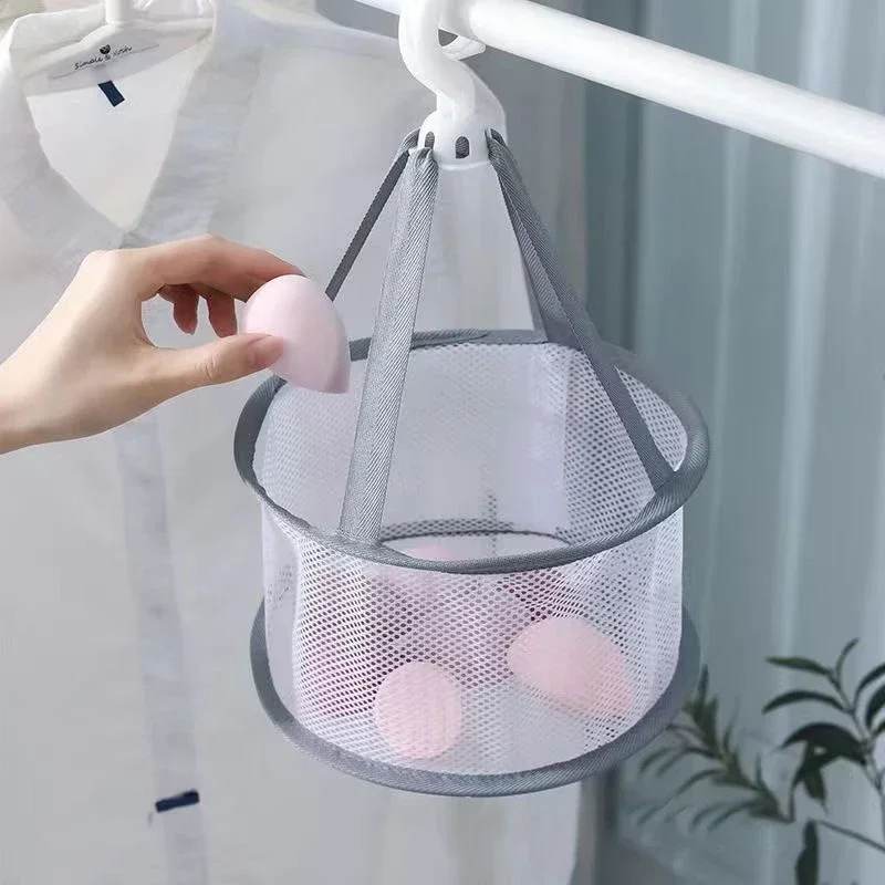 Red de secado de huevos para maquillaje, mini cesta colgante, cesta de secado de esponja para esponjas, estante de secado de brochas de maquillaje, organizador, bolsa de red de esponja