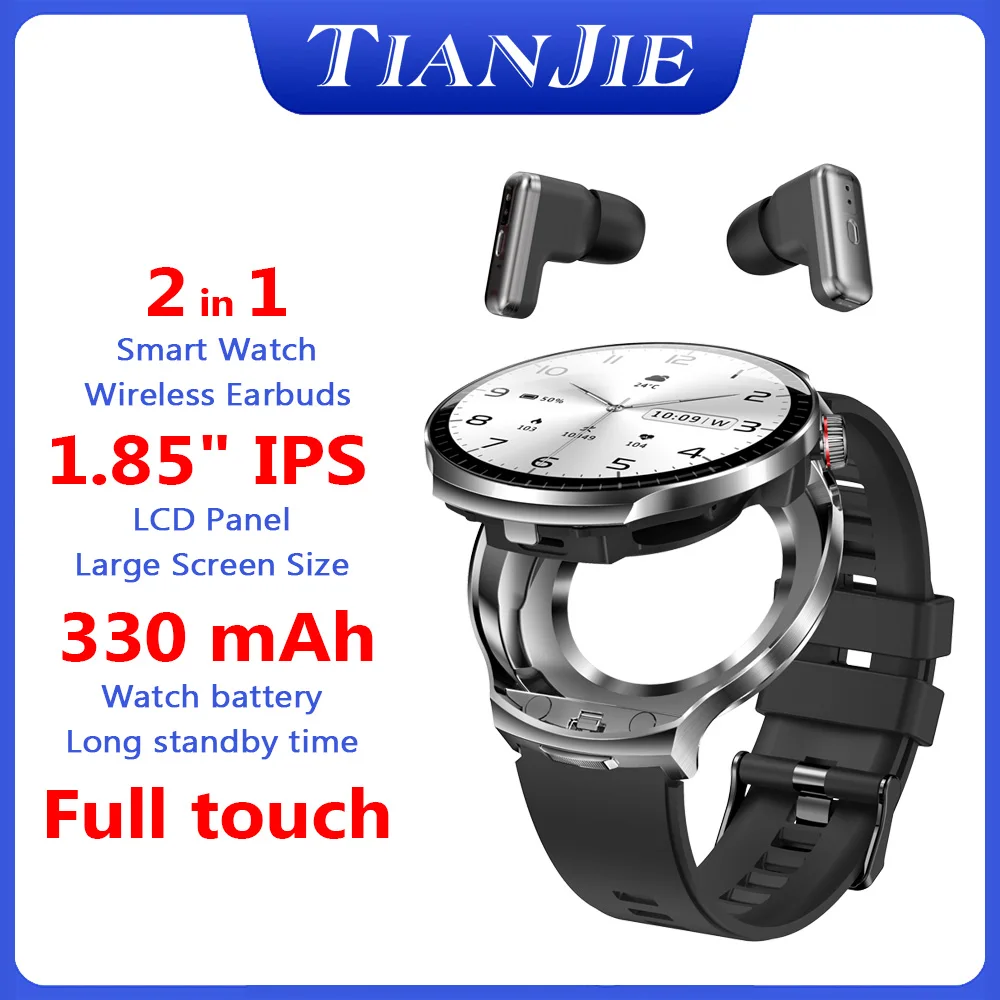 

TIANJIE T100 Смарт-часы с беспроводными наушниками 1,85 "IPS полный сенсорный экран 330 мАч большой аккумулятор IP67 водонепроницаемые умные часы комбинированные