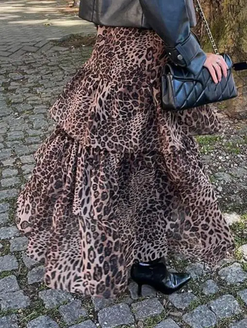 

Women's Skirts 2025 Autumn and Winter New Fashion Casual Elegant Sexy Leopard Print Cake Long Skirt Half Skirt Women's Clothing