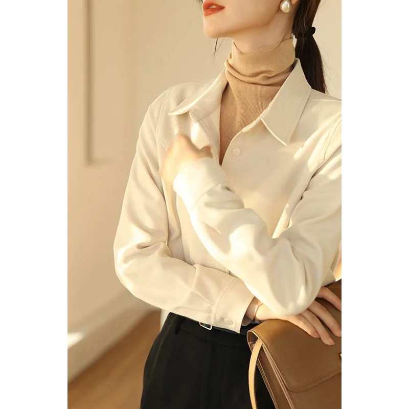 Thiened Corduroy Long Sve irt Feminino Casual Faionable Vintage Inverno Novo Sle Brued Base irt Commute Sle Loo...