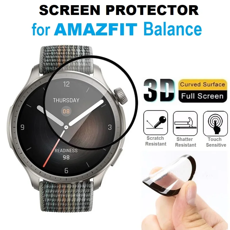Protector de pantalla de borde curvo 3D para reloj inteligente Amazfit Balance, cubierta completa, película protectora suave, 3 piezas