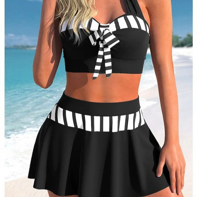 

New Women's Swimsuit Two-Piece Skirt Style Three-Piece Bikini Set Belly-Exposing Sexy Swimwear for Vacation and Hot Spring Bathi