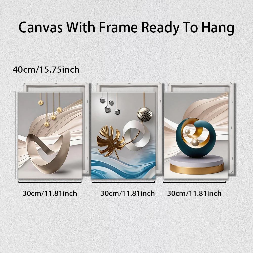 3pcs/Set Wooden Frame Canvas Wall Art, Light Luxury Geometric Abstract, Living Room Bedroom Office Home Decor