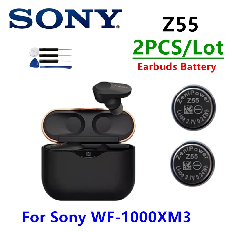 2Pcs Z55 Z55H Z55FH Original Replacement earphones Battery For Sony WF-1000XM4 WF-1000XM3 WF-1000XM5 ZeniPower Battery +Tools