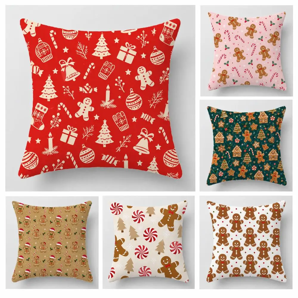istmas Gingerbread Man Candy Cane Scatter  Cushion Cover Short Plush Pillowcase, Sofa Bedroom Home Decor, Ideal Holiday Gift