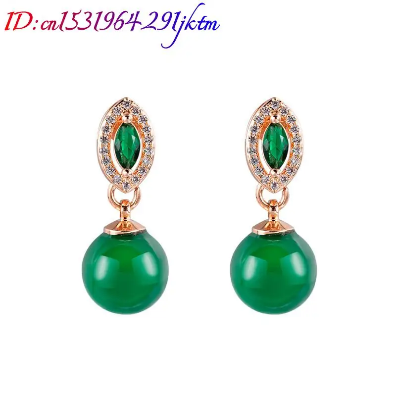 Natural Jade Bead Earrings Fashion Accessories Carved Gemstone Real Jewelry Ear Stud Rose Gold Plated Luxury Stone - view 5