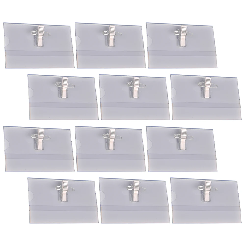 

50 Pcs PVC Name Tag Holder Clips Transparent Badge Clip for Staff ID Badge Buckle Portable Chest Card for Work Coats