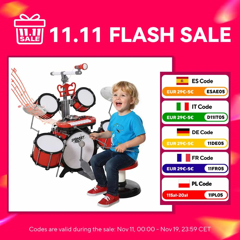 مجموعة أدوات الجاز للأطفال من Homcom، ميكروفون لوحة المفاتيح الإلكترونية +3 سنوات