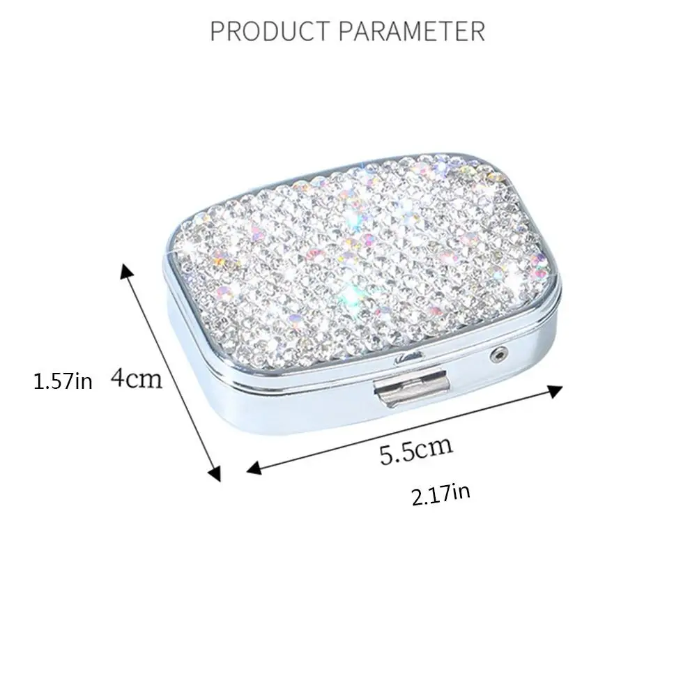 with HD Mirror Rhinestone-encrusted Jewelry Box Waterproof Cute Sealed Organizer Multifunctional Shiny Mini Pill Case Travel