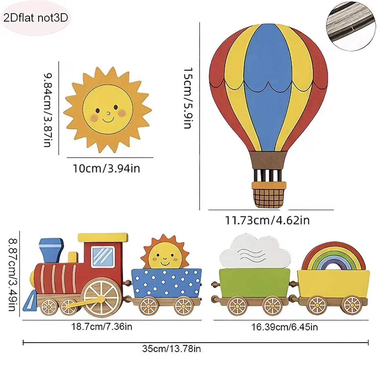 6Pcs Wooden Kids Wall Decor Set, Train & Hot Air Balloon Wall Art for Nursery view 4