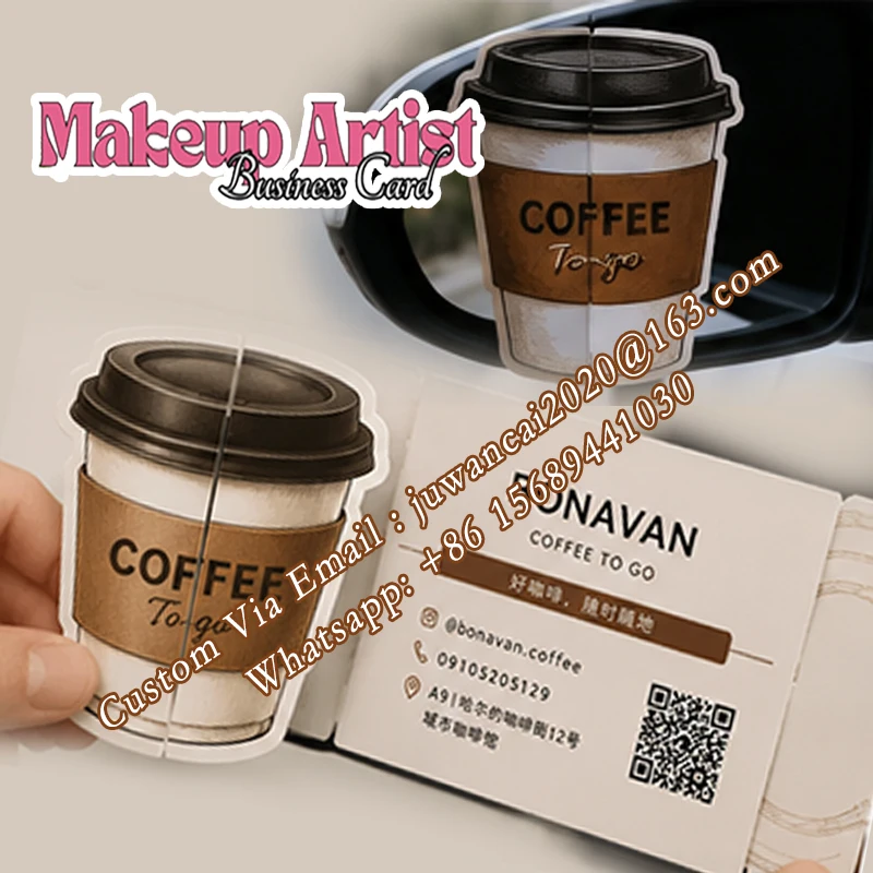 Custom Shape Foldable Coffee Cup Business Card Design Promotions Mirror Flyer Cards With Qr Code Printable Invitations Gift Card - view 6