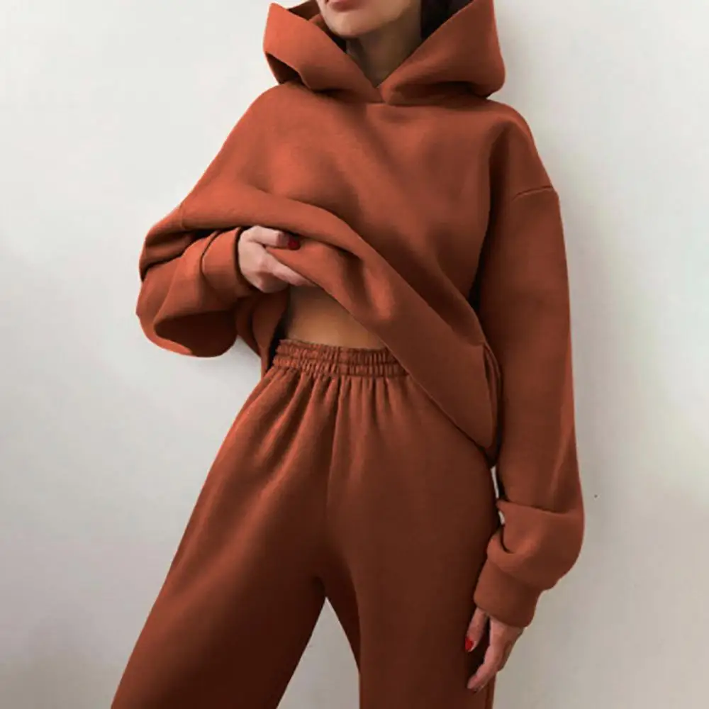 

Spring Women's Suit Solid Color Pants And Thick Long-Sleeved Hoodie Fashion Comfortable Casual Sets Lady's Two-Piece Outfits