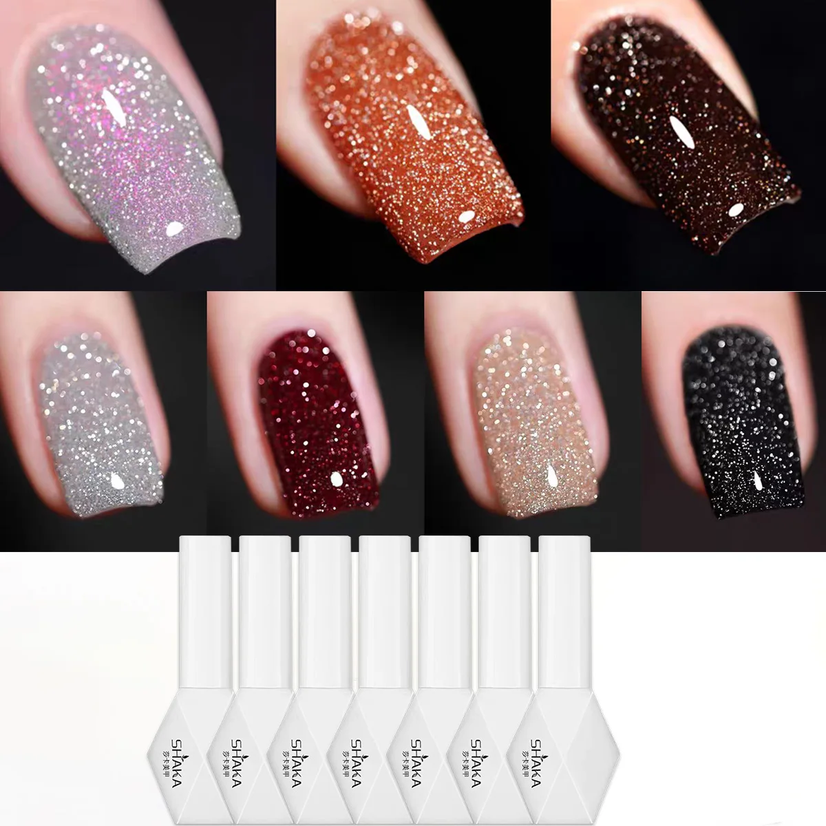 

WS 10ML Black Broken Drill Nail Gel Polish Reflective Glitter Gel Glitter Soak Off GEL Nail Polish For Manicure Semi Permanent