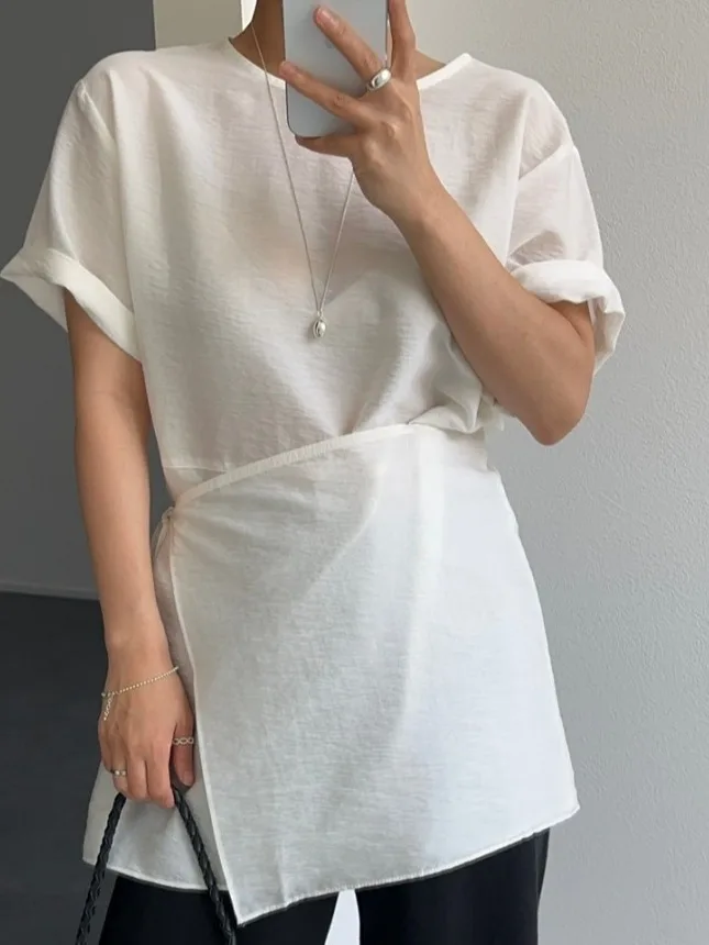 قميص نسائي أنيق بأسلوب كوري يغطي الرأس، تصميم صيفي جديد يقلل من مظهر العمر، قمة الموضة بتصميم عصري للجمهور الصغير