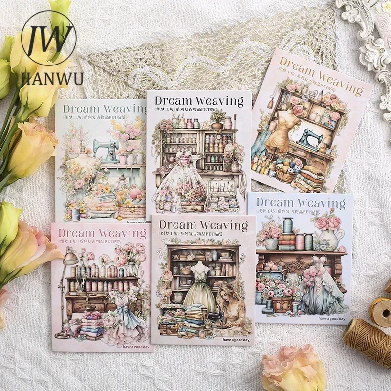 JIANWU Dream Weaving Workshop Series Vintage Flower Landscaping Material Collage PET Sticker Creative DIY Journal Stationery